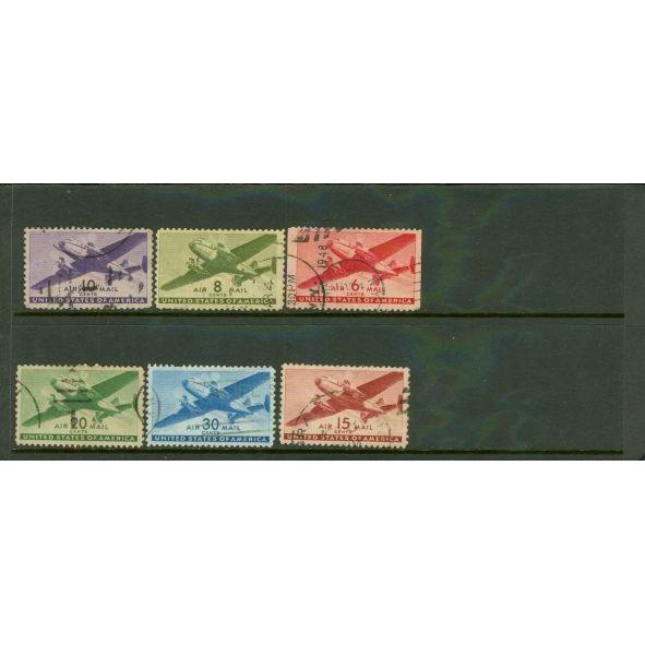 United States of America Airmail Issue 1941-44 , 6 stamps - United States of America Airmail Issue 1941-44 , 6 stamps