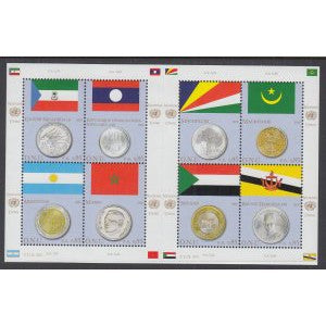 UN Geneva 532 Flags and Coins Souvenir Sheet MNH VF