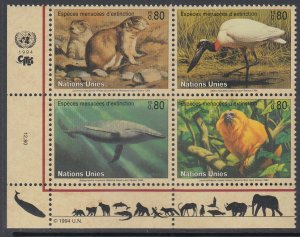 UN Geneva 249a Animals Inscription Plate Block MNH VF