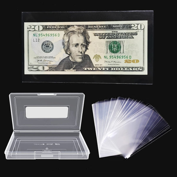 Dollar Bill Holder with Storage Case, Clear Paper Money Currency Collection Sleeves Protector Bag, Banknotes Protector Slab Holder
