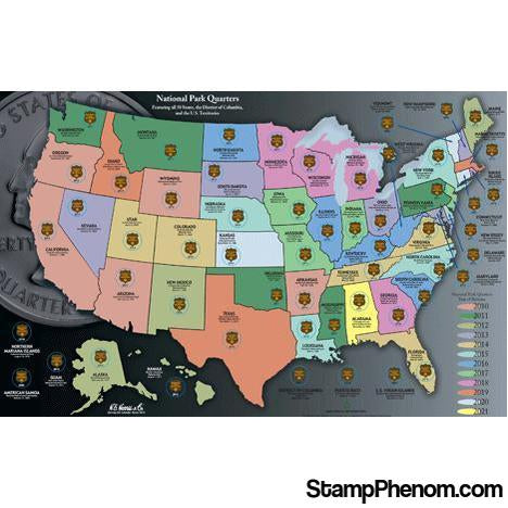 National Park Quarters Traditional Map Maroon-Collector Maps, Archives, Kits & Boards-Whitman-StampPhenom