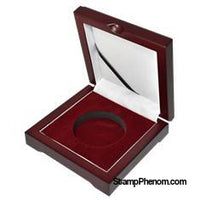 Specialty Mahogany Wood Display Box for XL Capsule with Red Insert-Display Boxes for Round Coin Holders-OEM-StampPhenom