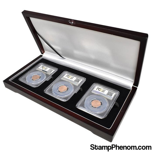 Universal Wood Display Box - 3 Slabs-Display Boxes for Certified Coins-Guardhouse Display Boxes-StampPhenom