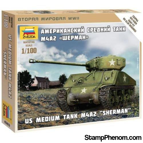 Zvezda - US M4A2 Sherman Tank (Snap Kit) 1:100-Model Kits-ZveZda-StampPhenom